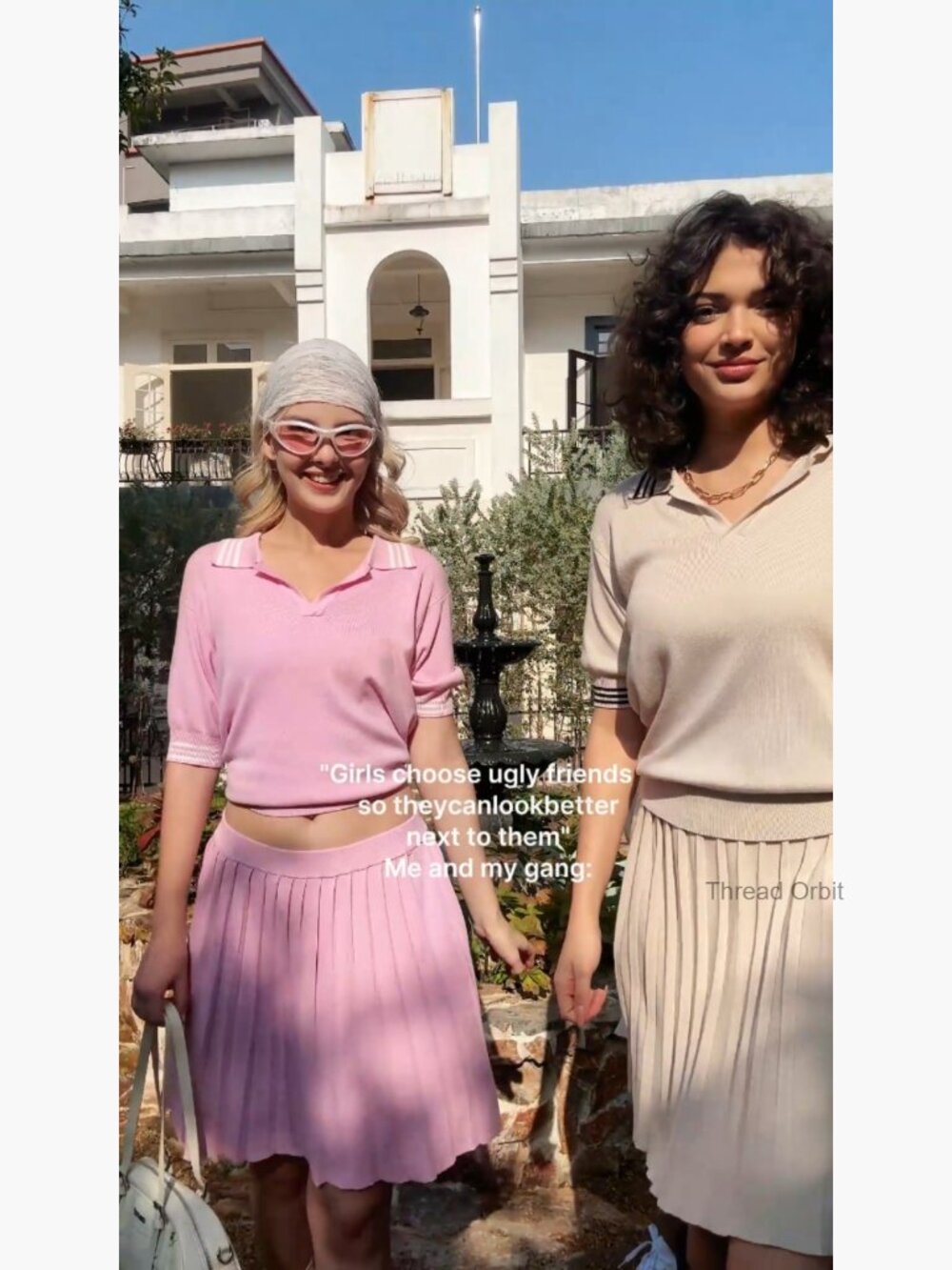 2 Piece Skirt Set: Knit Sweater Top & Pleated Mini Skirt, Lounge Set - Picture 6 of 7